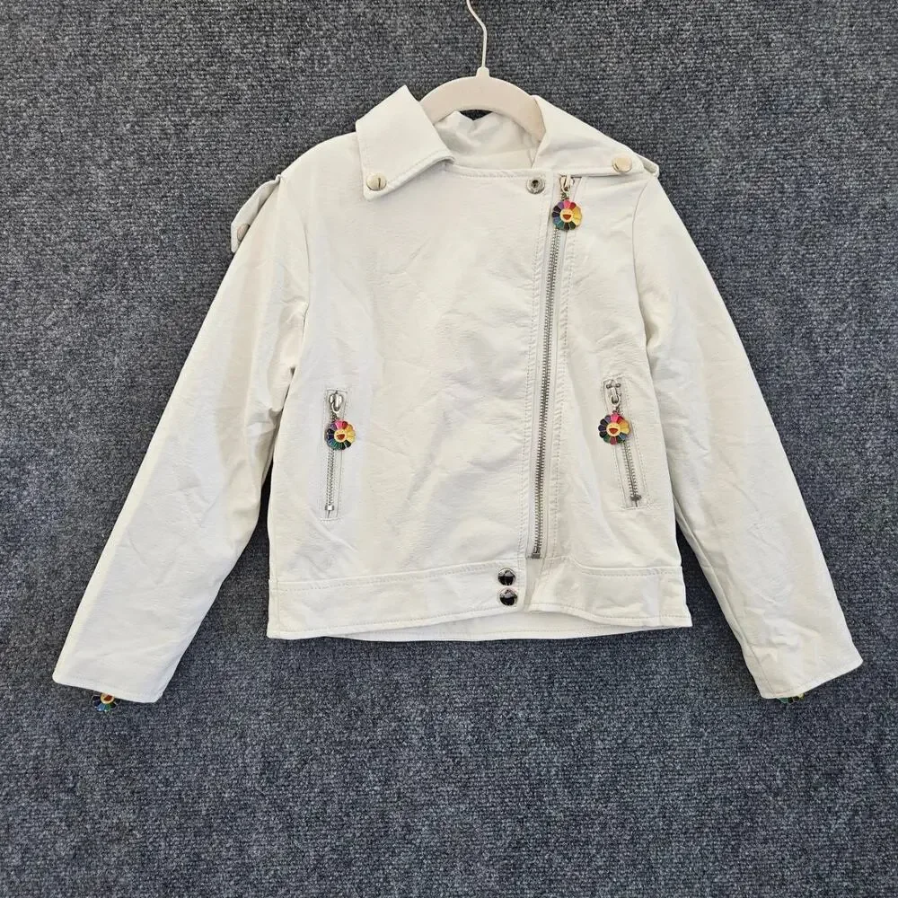 Lola + The Boys Rainbow Patch White Vegan Leather Jacket size 4